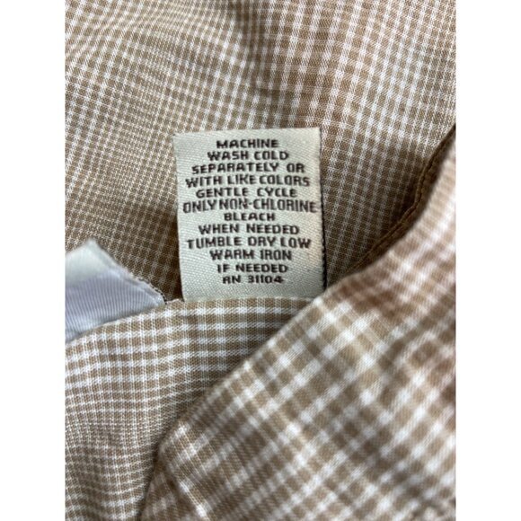Kim Rogers Womens Gingham Button Up Shirt XL Tan Long Sleeve Preppy Lt Academia - Picture 4 of 6